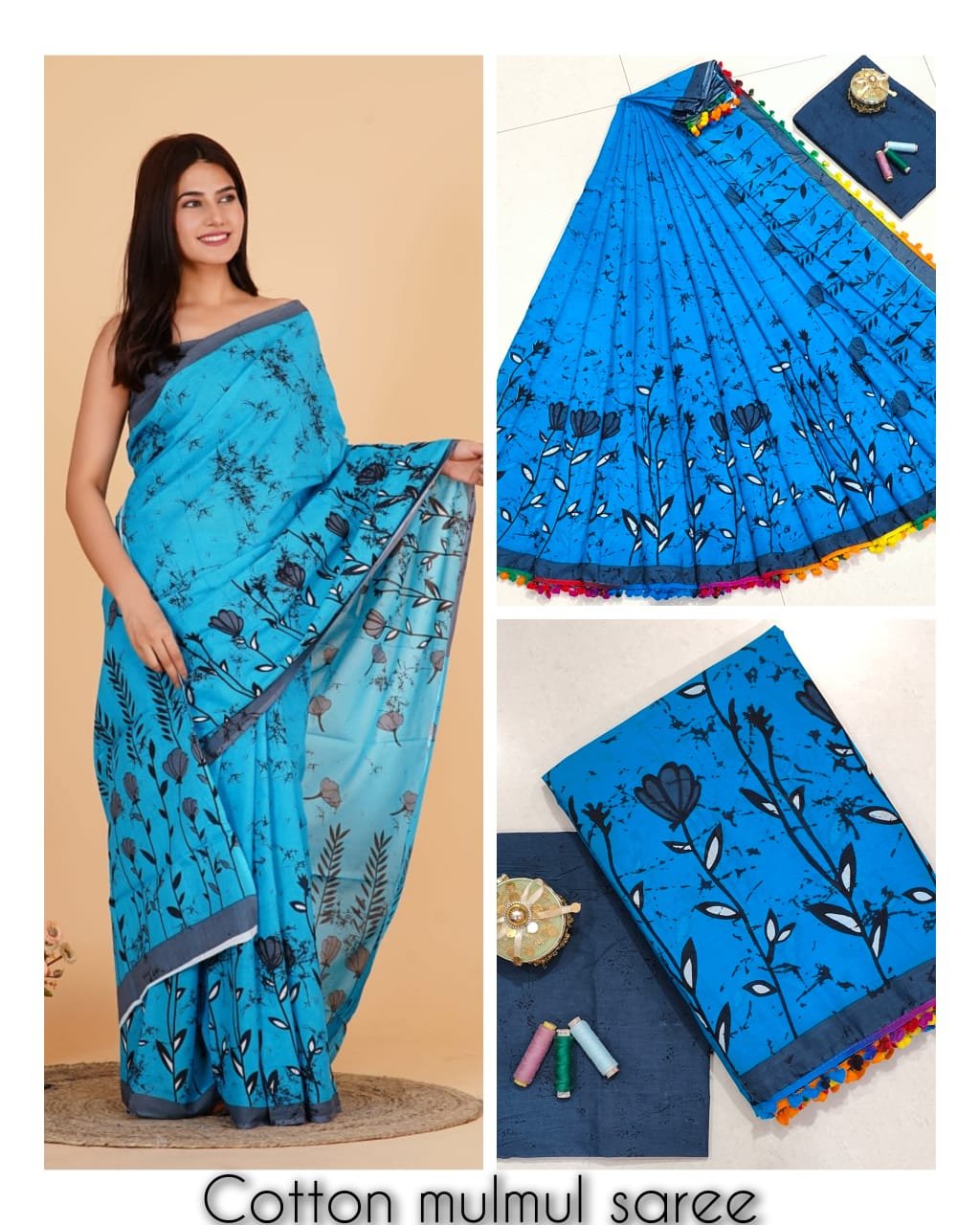 Bagru Block Printed Mulmul Cotton Saree